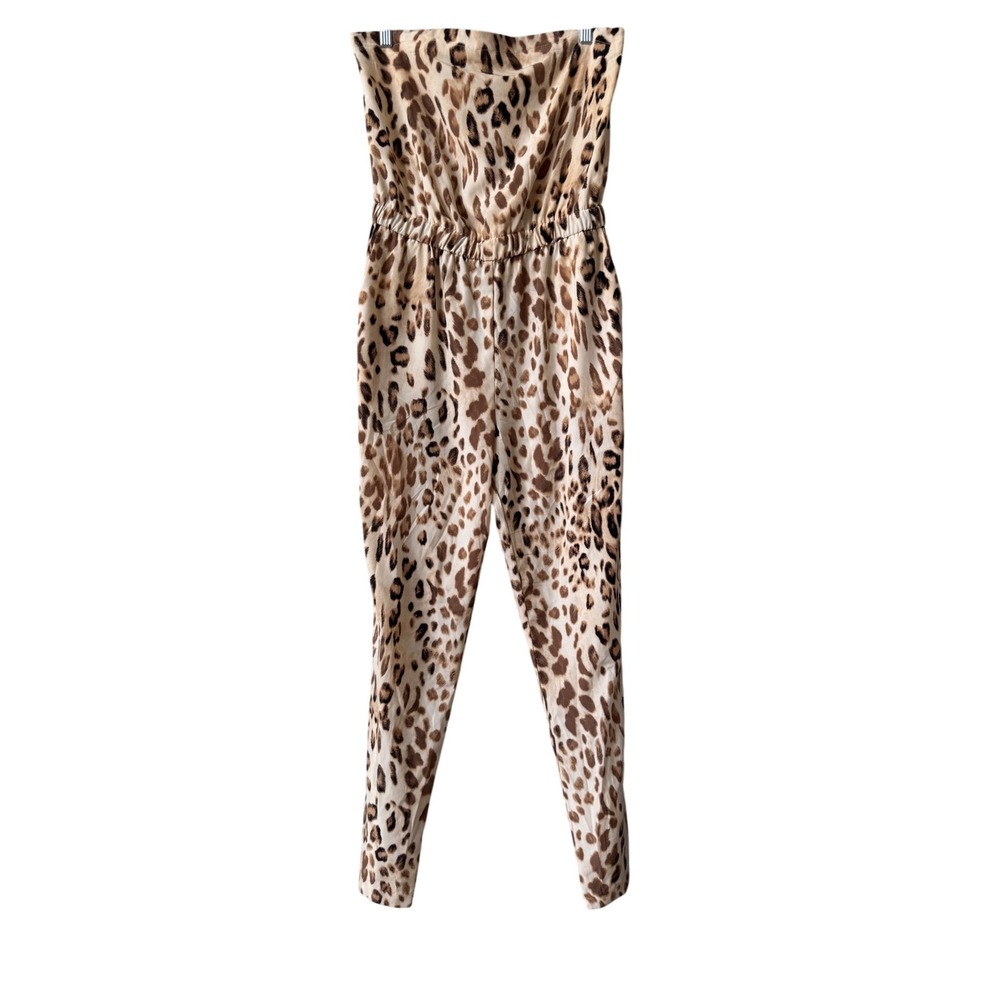 WAYF Women's Strapless Leopard Print Jumpsuit Elastic Waist Made in‎ USA Size S - Picture 2 of 6